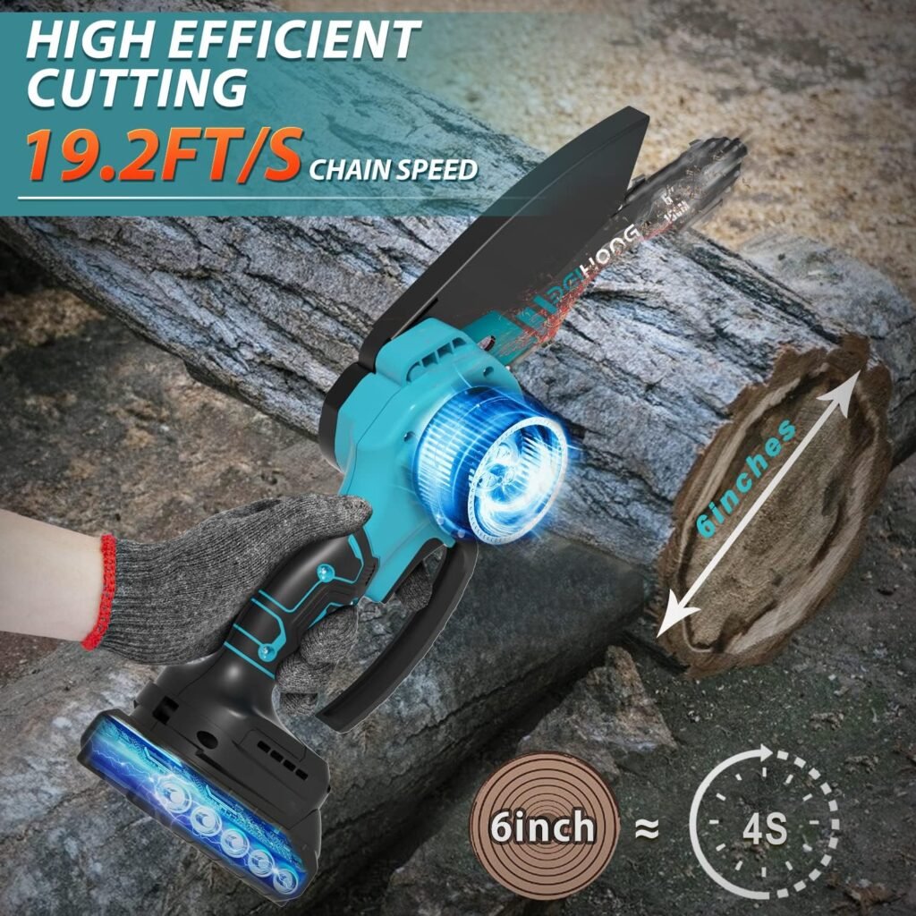 BEI  HONG Mini Chainsaw 6-Inch with Battery, Cordless Power Chain Saws with Security Lock, Handheld Small Chainsaw for Wood Cutting Tree Trimming （2023 upgrade）