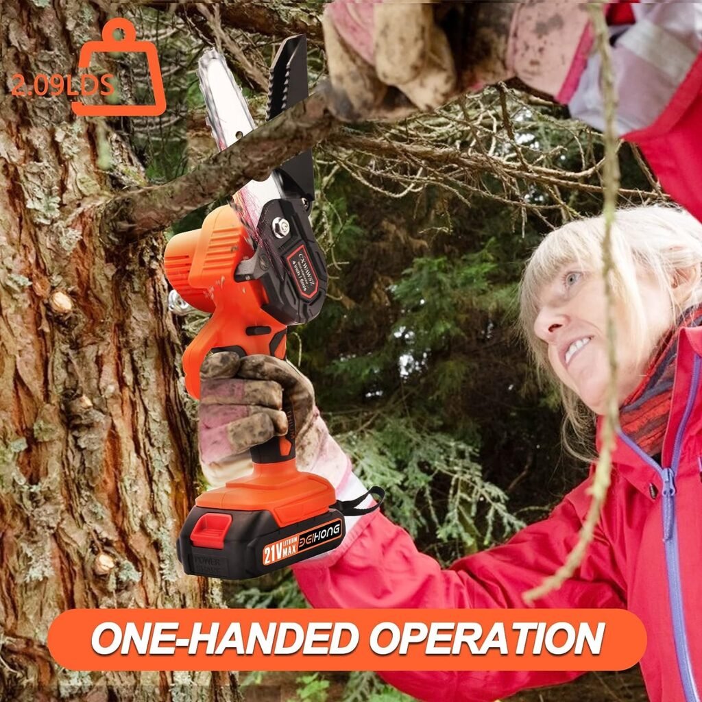 BEI  HONG Mini Chainsaw Cordless 6-Inch with 2 Battery, Mini Power Chain Saw with Security Lock, Handheld Small Chainsaw for Tree Trimming Wood Cutting