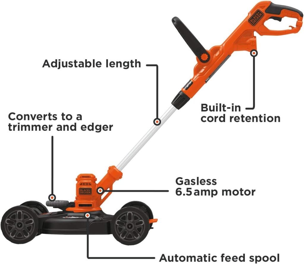 BLACK+DECKER Electric Lawn Mower, String Trimmer, Edger, 3-in-1, Corded (BESTA512CM)