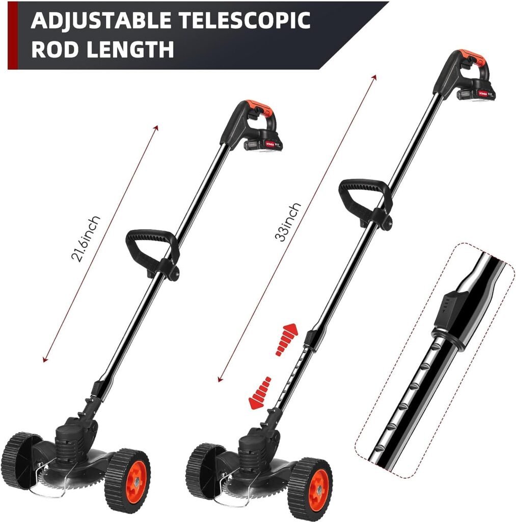 Cordless 𝗪𝗲𝗲𝗱 𝗪𝗮𝗰𝗸𝗲𝗿 Electric,21V Weed Eater with 3 Types Blades and 2X 2Ah Battery Operated,Weed Cutter,Lightweight,Adjustable Cutting Angle  Height,Lawn Trimmer with Wheel for Garden Yard