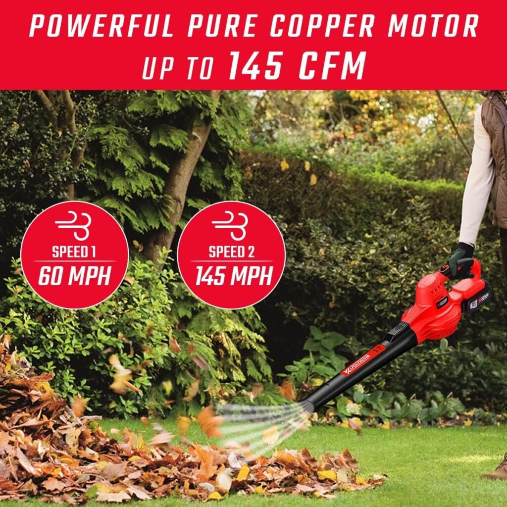 Cordless Leaf Blower, 20V Powerful Motor Blower - VOLTKORE Electric Handheld Battery Operated Leaf Blower for Lawn Care, Blowing Dust, Snow in Patio, Garden