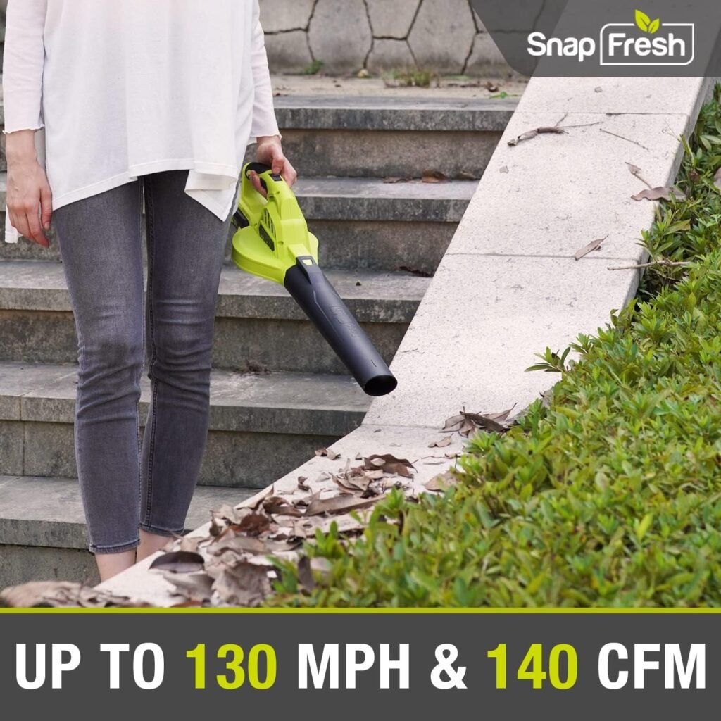Cordless Leaf Blower - SnapFresh 20V Cordless Leaf Blower with 2.0Ah Li-ion Battery  Fast Charger, 130 MPH 140CFM Electric Leaf Blower Battery Powered Lightweight Sweeper for Sidewalk Hard Surfaces