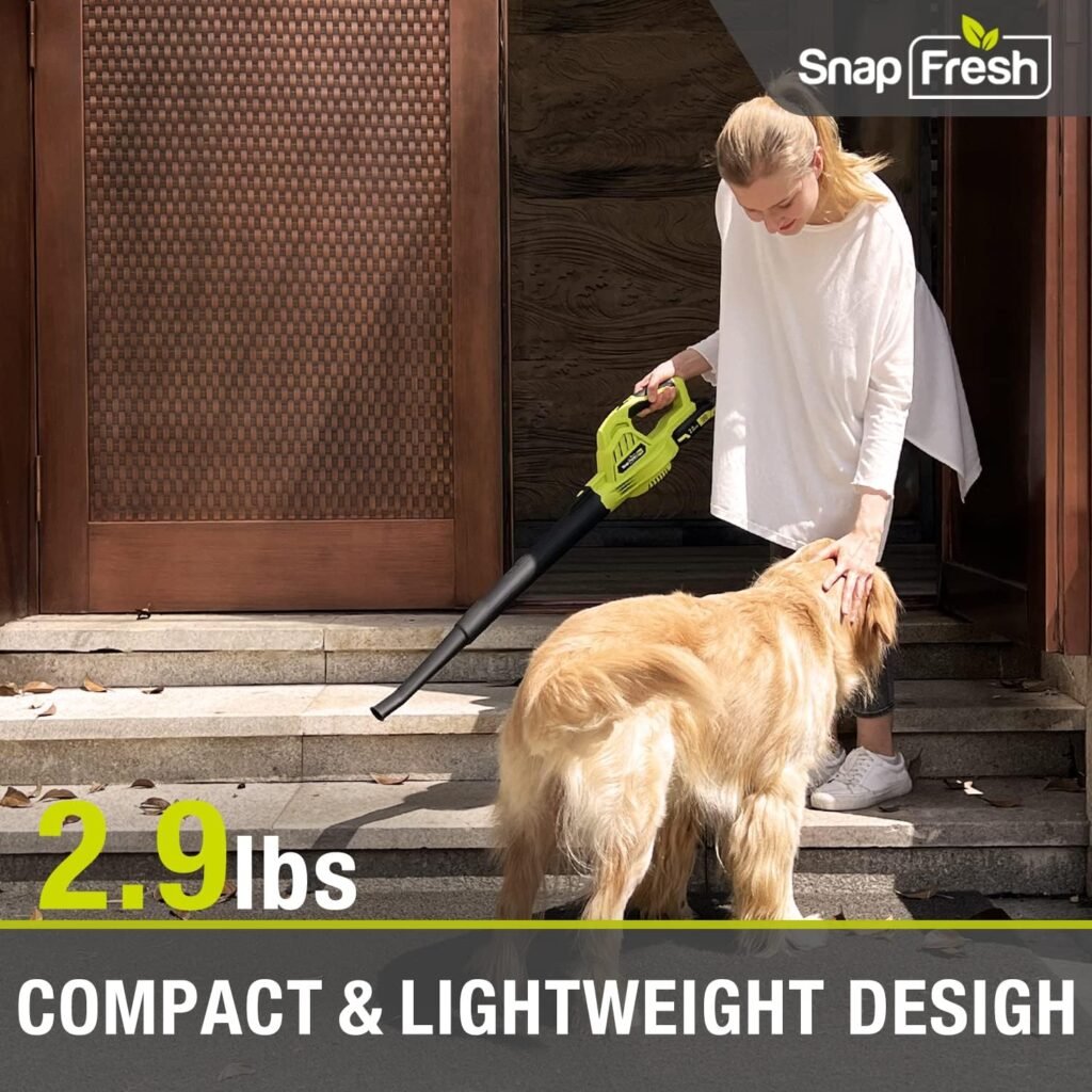 Cordless Leaf Blower - SnapFresh 20V Cordless Leaf Blower with 2.0Ah Li-ion Battery  Fast Charger, 130 MPH 140CFM Electric Leaf Blower Battery Powered Lightweight Sweeper for Sidewalk Hard Surfaces