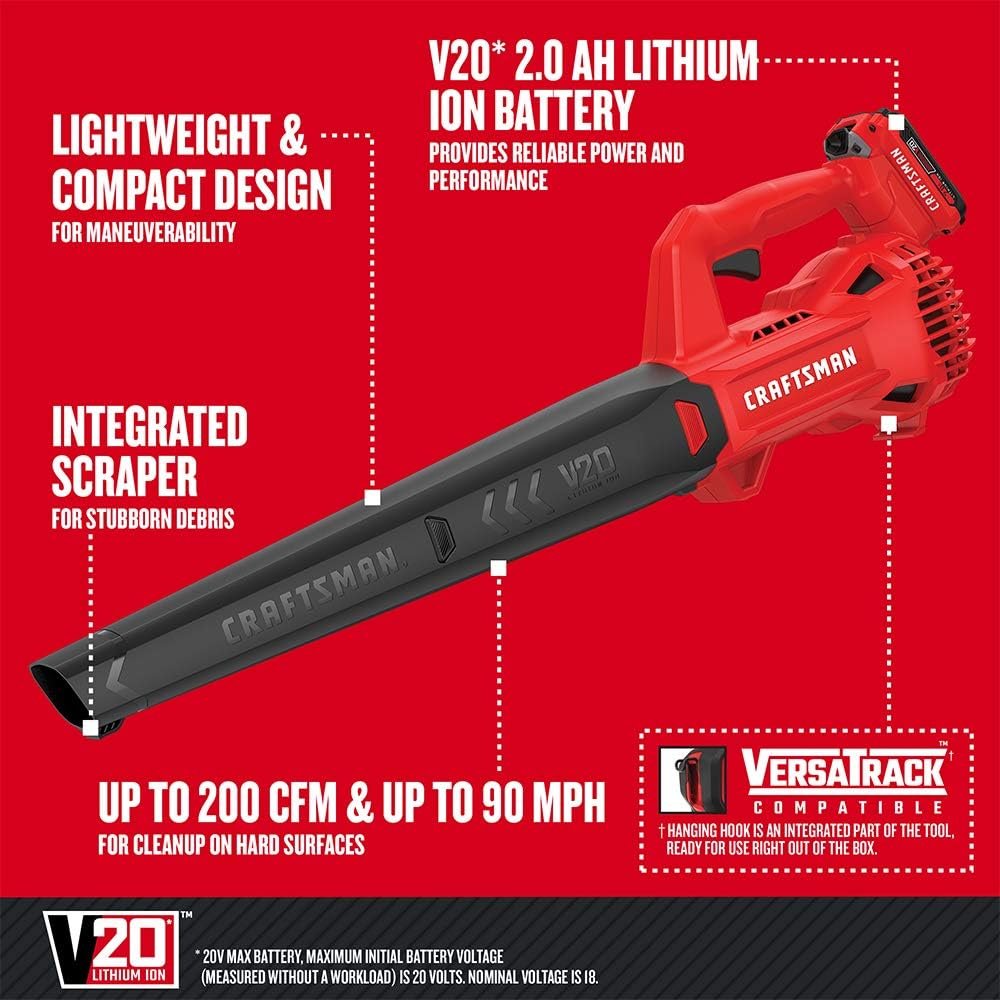 CRAFTSMAN 20V MAX Cordless Leaf Blower Kit with Battery  Charger Included (CMCBL710D1)