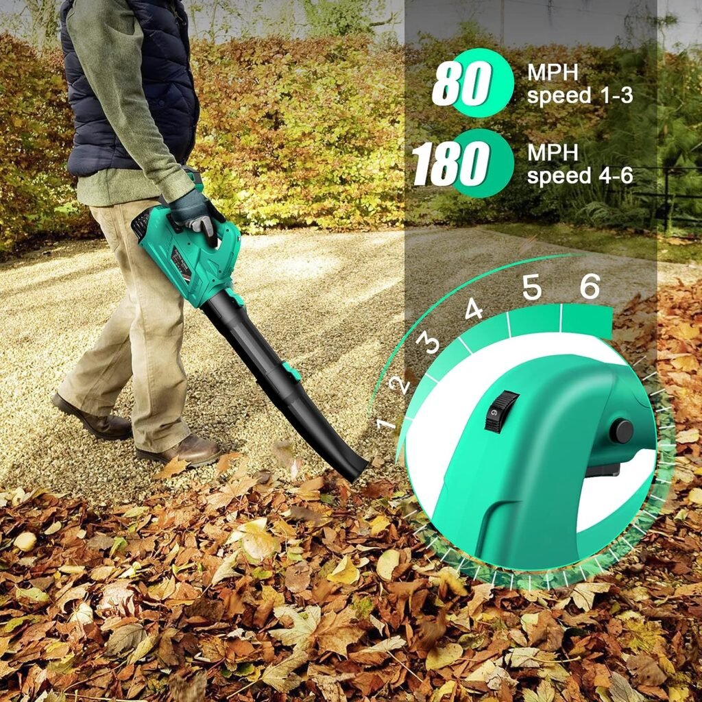 EKACO Leaf Blower - 320CFM 180MPH 21V Leaf Blower Cordless with 2 X 5.0 Ah Battery  Charger, Electric Leaf Blower Battery Powered Leaf Blower Lightweight for Snow Blowing  Lawn Care Yard Cleaning