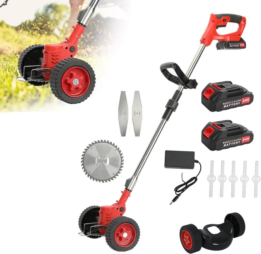 Electric Lawn Mower Grass Trimmer 24V 800W Full Functional Cordless String Trimmer Telescopic Rod D-Shaped Handle Weed Wacker Trimmer 20000 RPM Multi-Purpose Lightweight Bush Cutter for Garden Lawn