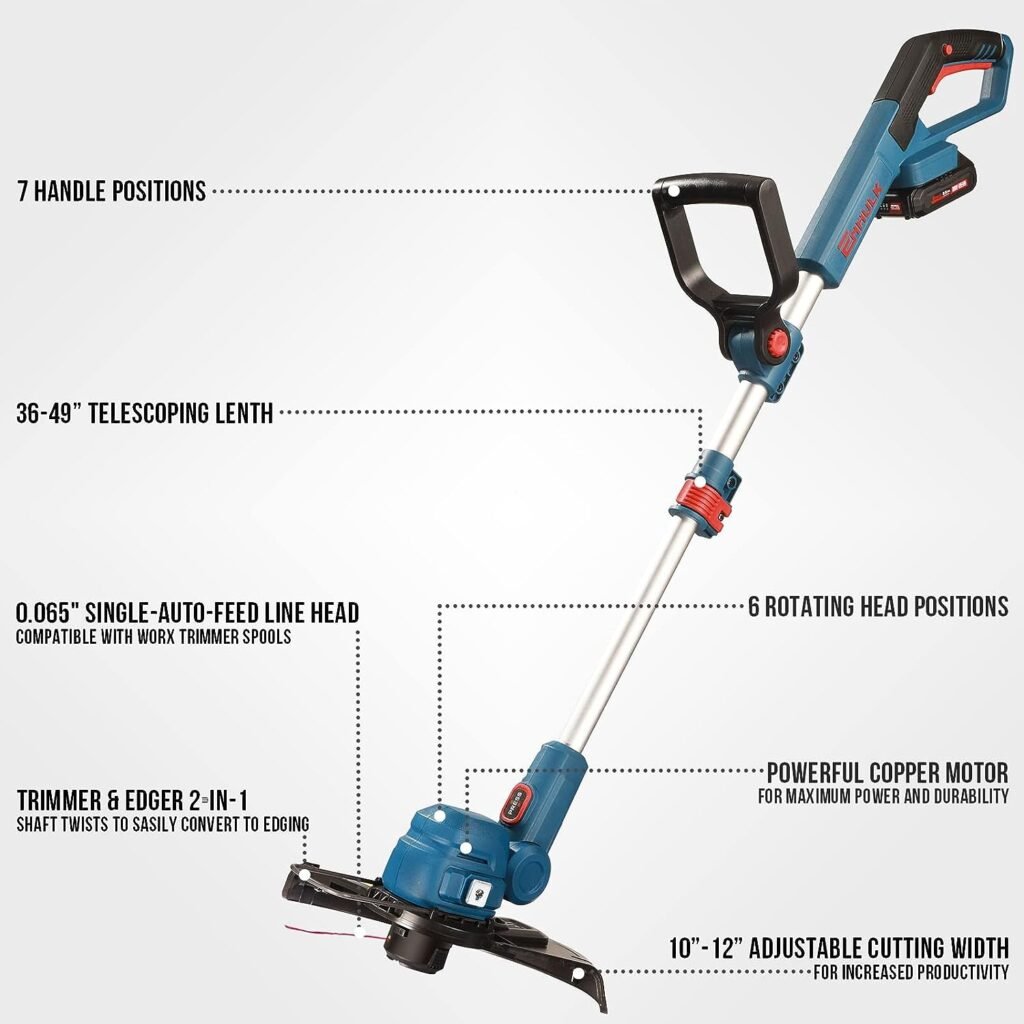 Enhulk 12 Inch Cordless String Trimmer/Edger, 20V Weed Wacker Eater Battery Powered Grass Trimmer with Auto-Feed, Mini-Mower for Lawn Care and Yard Work (Battery  Charger Included)