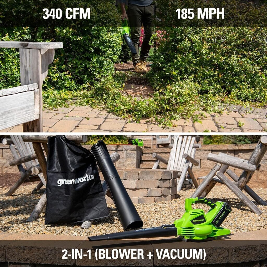 Greenworks 17-Inch 40V Cordless Lawn Mower with 40V 185 MPH Variable Speed Cordless Blower Vacuum Battery Not Included 24312