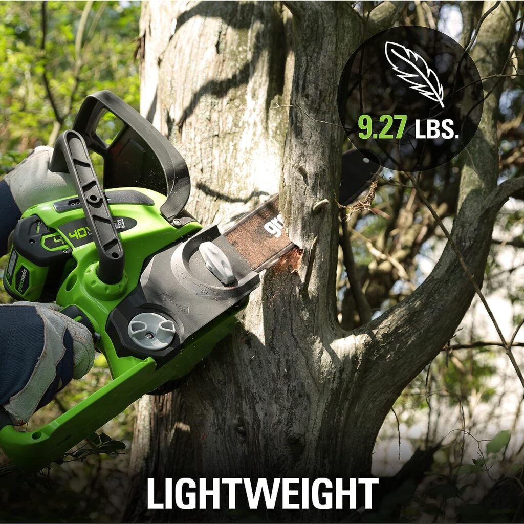 Greenworks 40V 12 Cordless Compact Chainsaw (Great For Storm Clean-Up, Pruning, and Camping), 2.0Ah Battery and Charger Included
