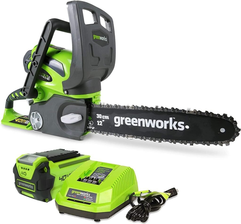 Greenworks 40V 12 Cordless Compact Chainsaw (Great For Storm Clean-Up, Pruning, and Camping), 2.0Ah Battery and Charger Included