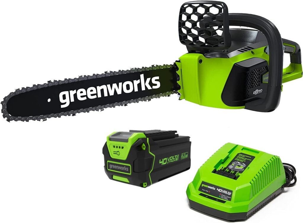 Greenworks 40V 16 Brushless Cordless Chainsaw (Great For Tree Felling, Limbing, Pruning, and Firewood / 60+ Compatible Tools), 4.0Ah Battery and Charger Included