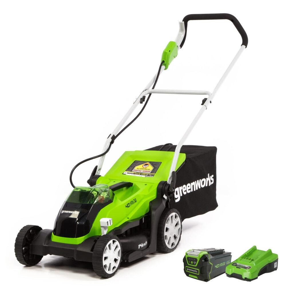 Greenworks 40V 16 Brushless Cordless Lawn Mower + 40V (120 MPH / 500 CFM) Axial Leaf Blower, 4.0Ah Battery and Charger Included