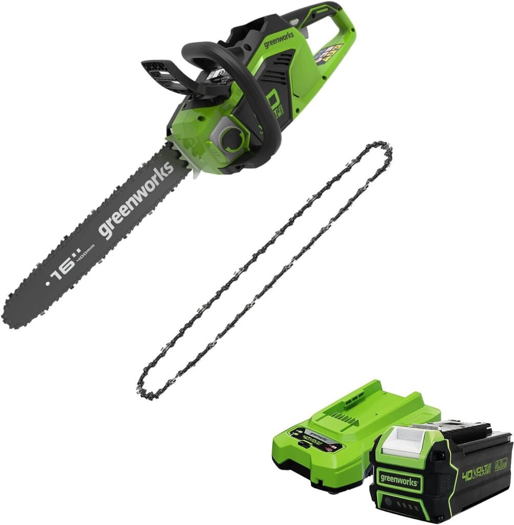 Greenworks 40V 16-inch Chainsaw with 4Ah USB Battery (Power Bank) and Standard Charger