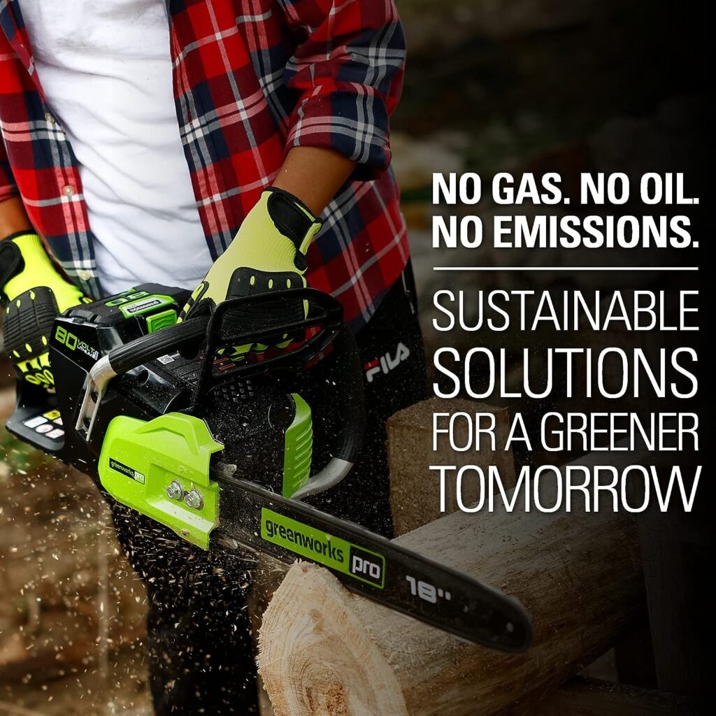 Greenworks 80V 18 Brushless Cordless Chainsaw (Great For Tree Felling, Limbing, Pruning, and Firewood), 2.0Ah Battery and Rapid Charger Included