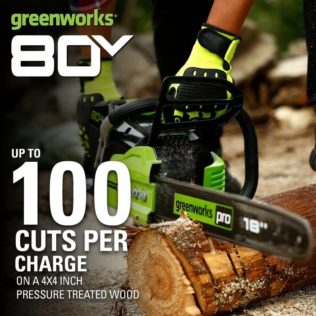 Greenworks 80V 18 Brushless Cordless Chainsaw (Great For Tree Felling, Limbing, Pruning, and Firewood), 2.0Ah Battery and Rapid Charger Included