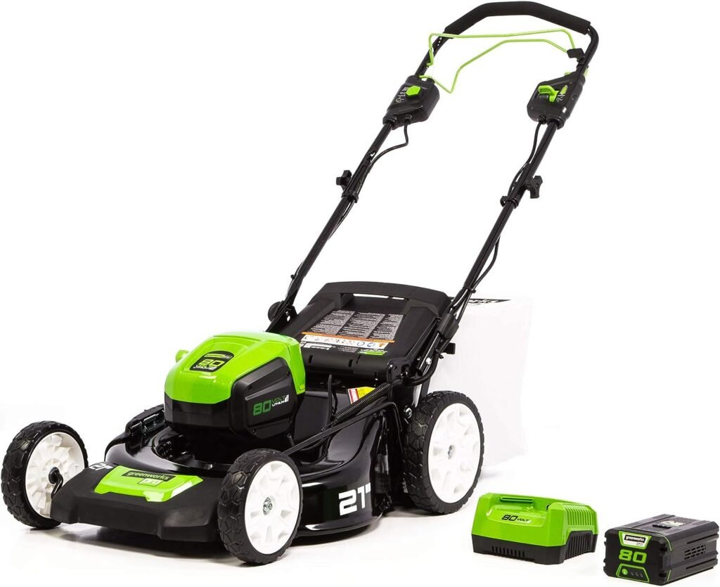 Greenworks Pro 21-Inch 80V Self-Propelled Cordless Lawn Mower, 5Ah Battery Included MO80L510 , Black, Green