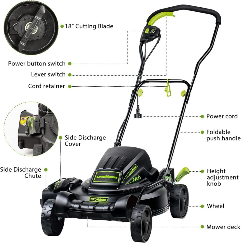 LawnMaster ME1018X 2-in-1 Electric Mower 10 Amp 18-Inch