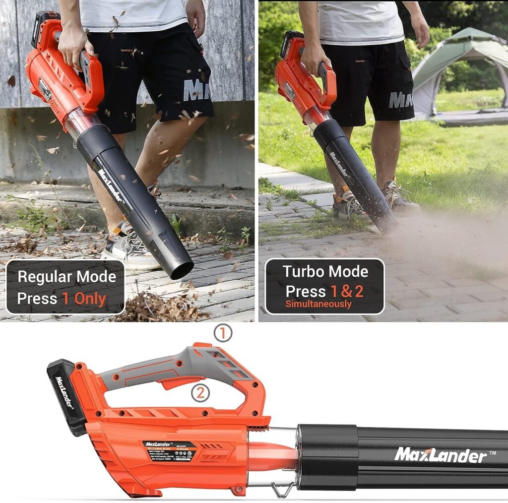 Leaf Blower Cordless with Battery and Charger, Maxlander 335cfm Cordless Leaf Blower, 2-Speed Dial Battery Powered Leaf Blower, Electric Leaf Blower with 2pcs Batteries for Leaf Blowing Lawn Care Snow