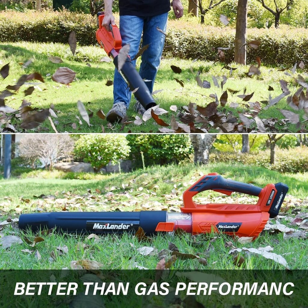 Leaf Blower Cordless with Battery and Charger, Maxlander 335cfm Cordless Leaf Blower, 2-Speed Dial Battery Powered Leaf Blower, Electric Leaf Blower with 2pcs Batteries for Leaf Blowing Lawn Care Snow