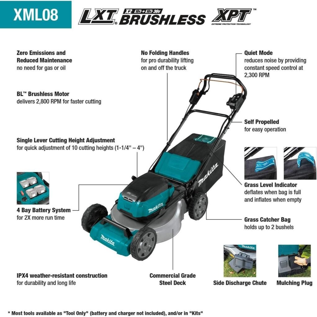 Makita XML08Z 36V (18V X2) LXT® Brushless 21 Self-Propelled Commercial Lawn Mower, Tool Only