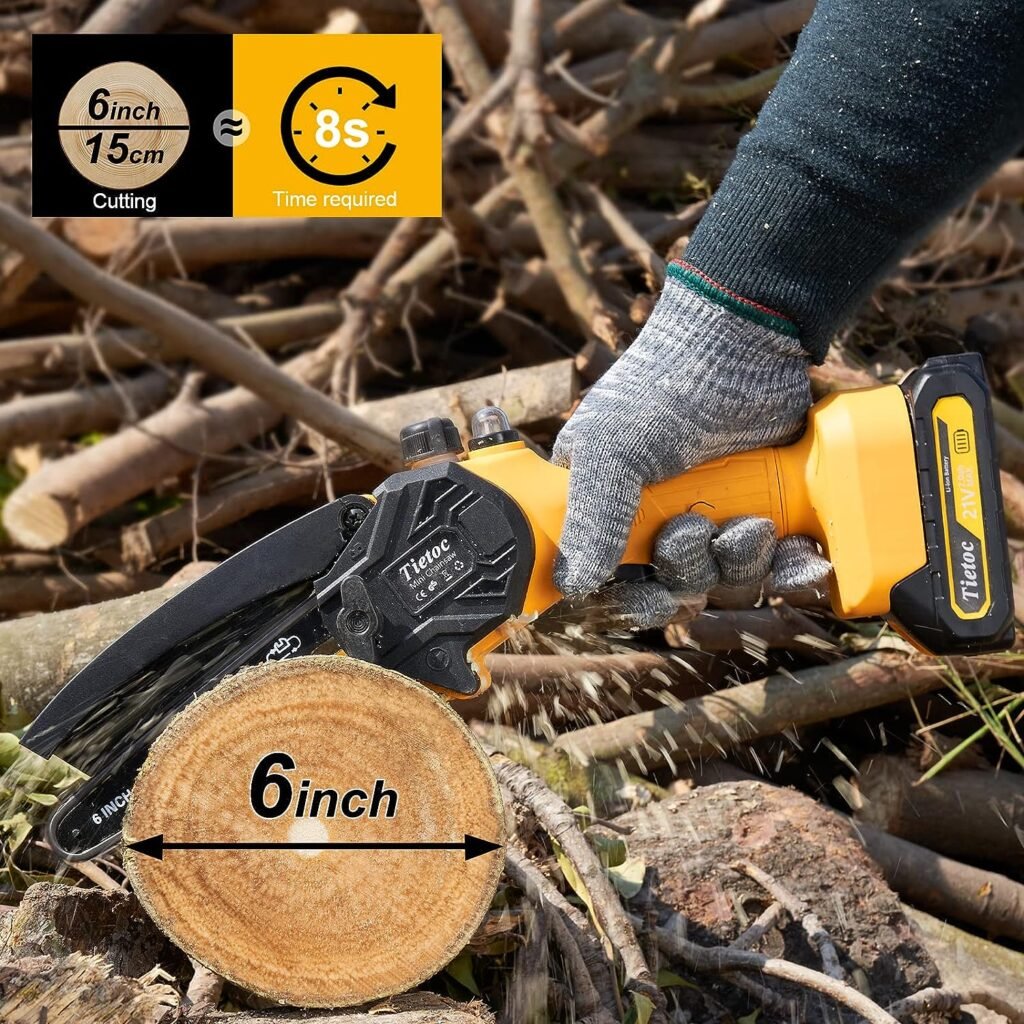 Mini Chainsaw Cordless, 6 Inch Best Mini Chain Saw Cordless With Security Lock [Seniors Friendly], Super Handheld Chain Saws Battery Powered With Manganese Steel Chain  Automatic Oiler, UPGRADE 2023