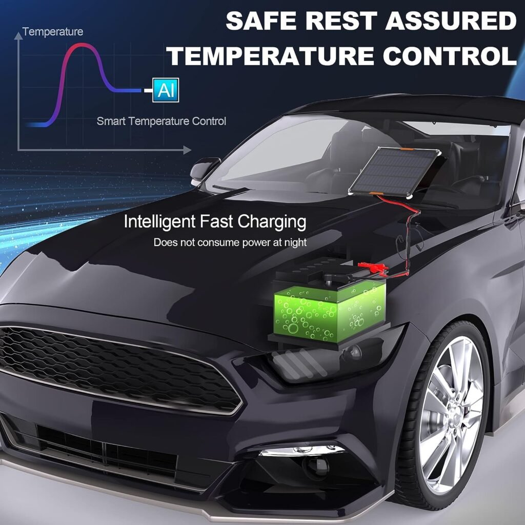 OYMSAE 5W 12V Solar Car Battery Charger Portable Waterproof Solar Power Battery Charger  maintainer with Trickle Cigarette Lighter Plug  Alligator Clip