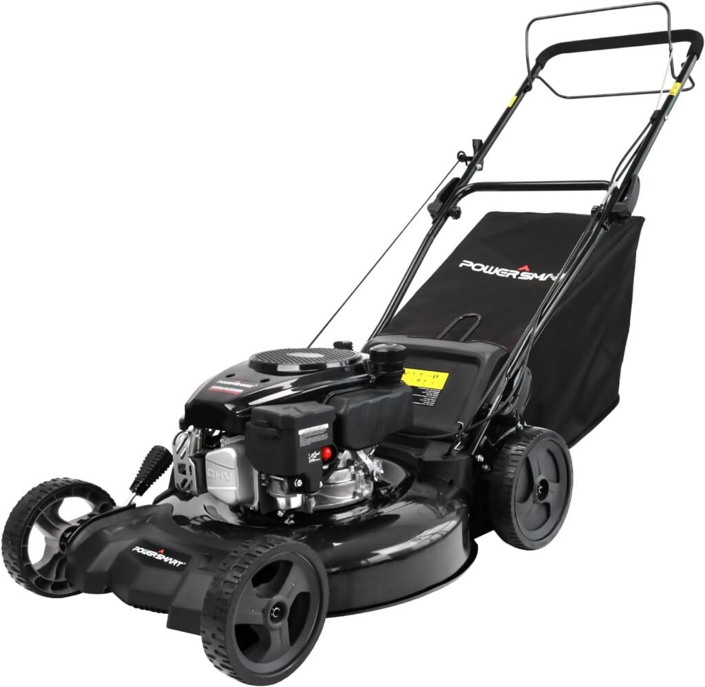 PowerSmart Self Propelled Lawn Mower, 21-Inch 170cc 3-in-1 Rear-Wheel-Drive Gas Walk-Behind Lawn Mower, Black (DB8621SR)