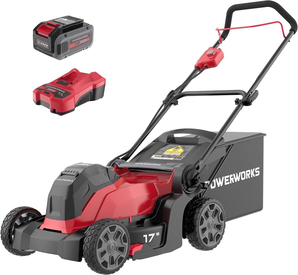 Powerworks 40V 17 inch Cordless Lawn Mower with 4.0 Ah Battery and Charger Included