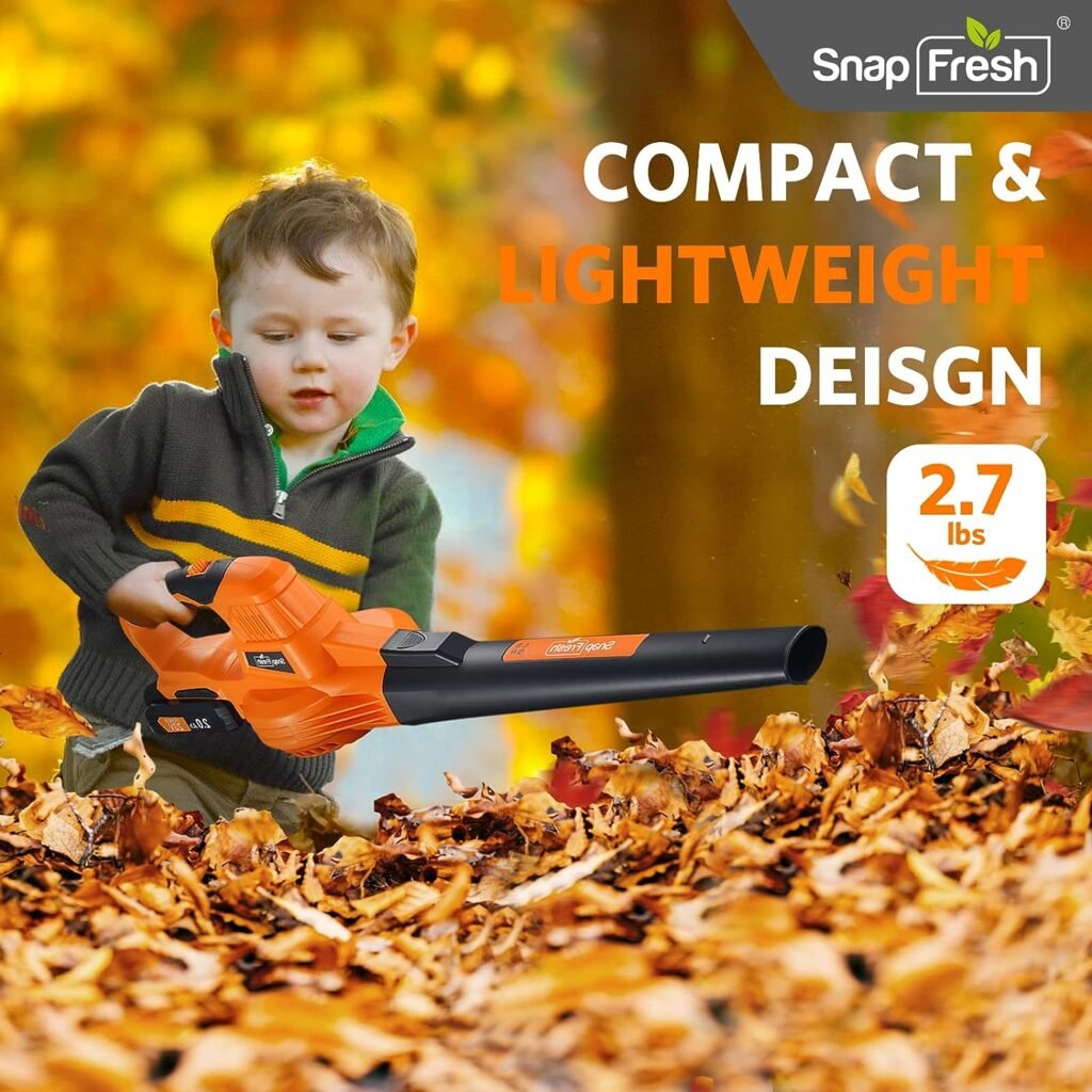 SnapFresh Leaf Blower -20V Cordless Leaf Blower with Battery  Charger, Electric Leaf Blower for Yard Cleaning, Lightweight Leaf Blower Battery Powered for Snow Blowing (Battery  Charger Included)