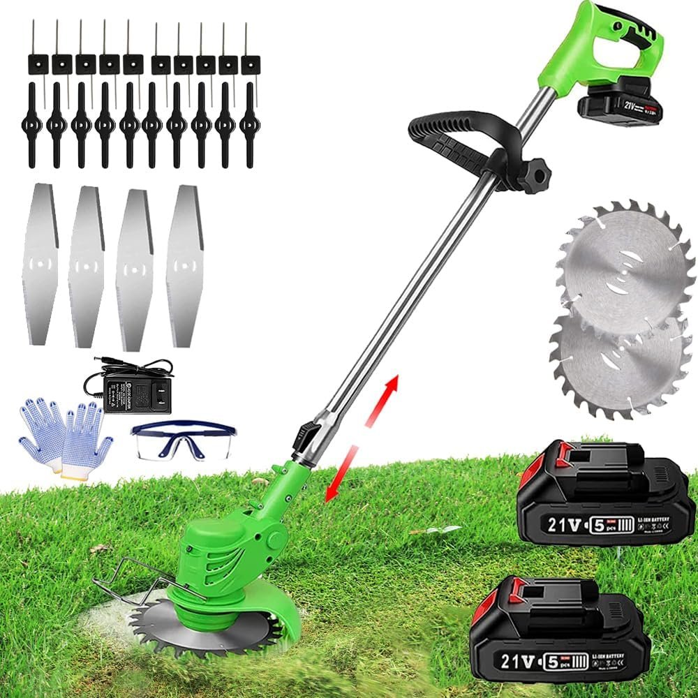Stringless Weed Trimmer21v,Rechargeable Electric Weed Eater with 6 Blade Cordless Weed Trimmer for Yard Lawn and Garden