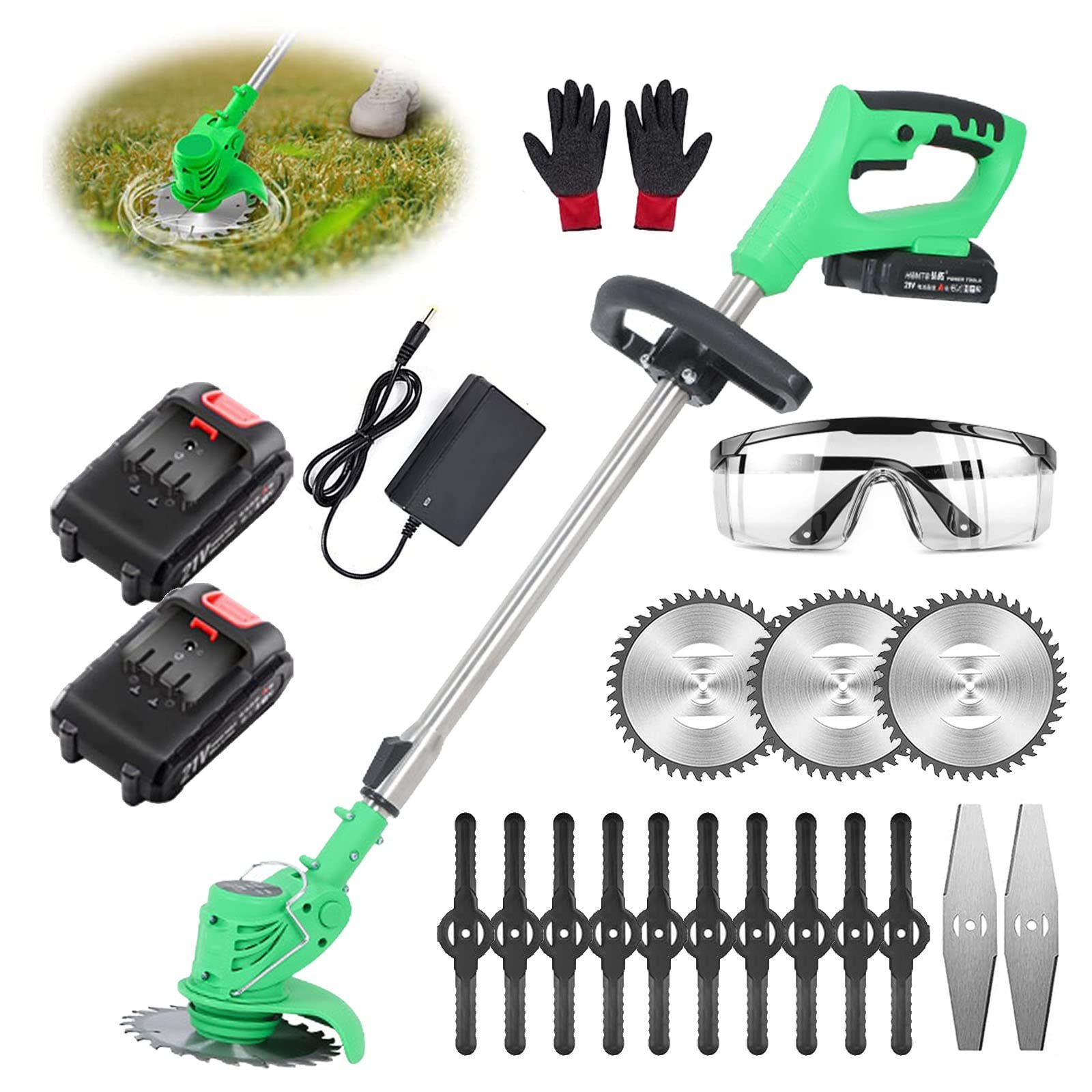 TRUNYAQI String Trimmer Cordless Grass Trimmer Electric Edger Battery Powered Lawn Mower Weed Brush Cutter Kit for Garden Review