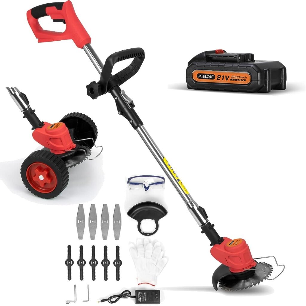 Weed Eater，3 in 1 Weed Wacker Battery Operated with 3 Types Blades，21V 2Ah Li-Ion Battery Powered for Garden and Lawn(Red)