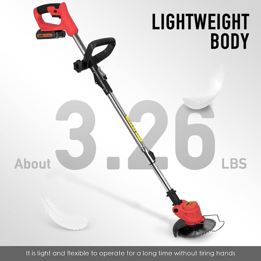 Weed Eater，3 in 1 Weed Wacker Battery Operated with 3 Types Blades，21V 2Ah Li-Ion Battery Powered for Garden and Lawn(Red)