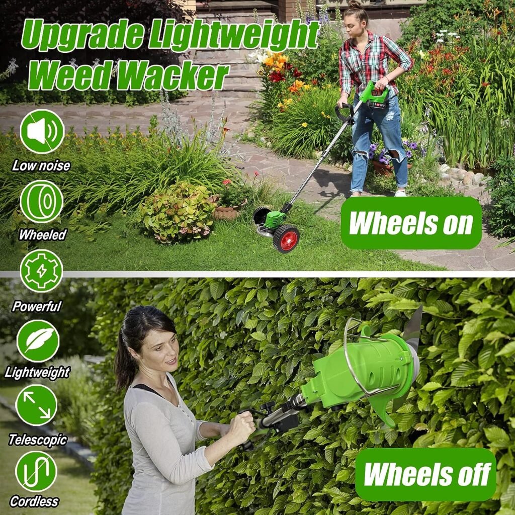 Weed Wacker Cordless Electric Weed Eater Battery Powered 21V, Lightweight Grass Trimmer/Lawn Edger/Brush Cutter, 2X 2Ah Battery Operated Weed Whacker, No String Weed Trimmer Weedeater for Garden Yard