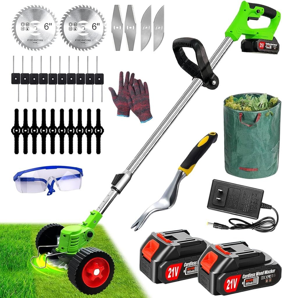 Weed Wacker Cordless Electric Weed Eater Battery Powered 21V, Lightweight Grass Trimmer/Lawn Edger/Brush Cutter, 2X 2Ah Battery Operated Weed Whacker, No String Weed Trimmer Weedeater for Garden Yard