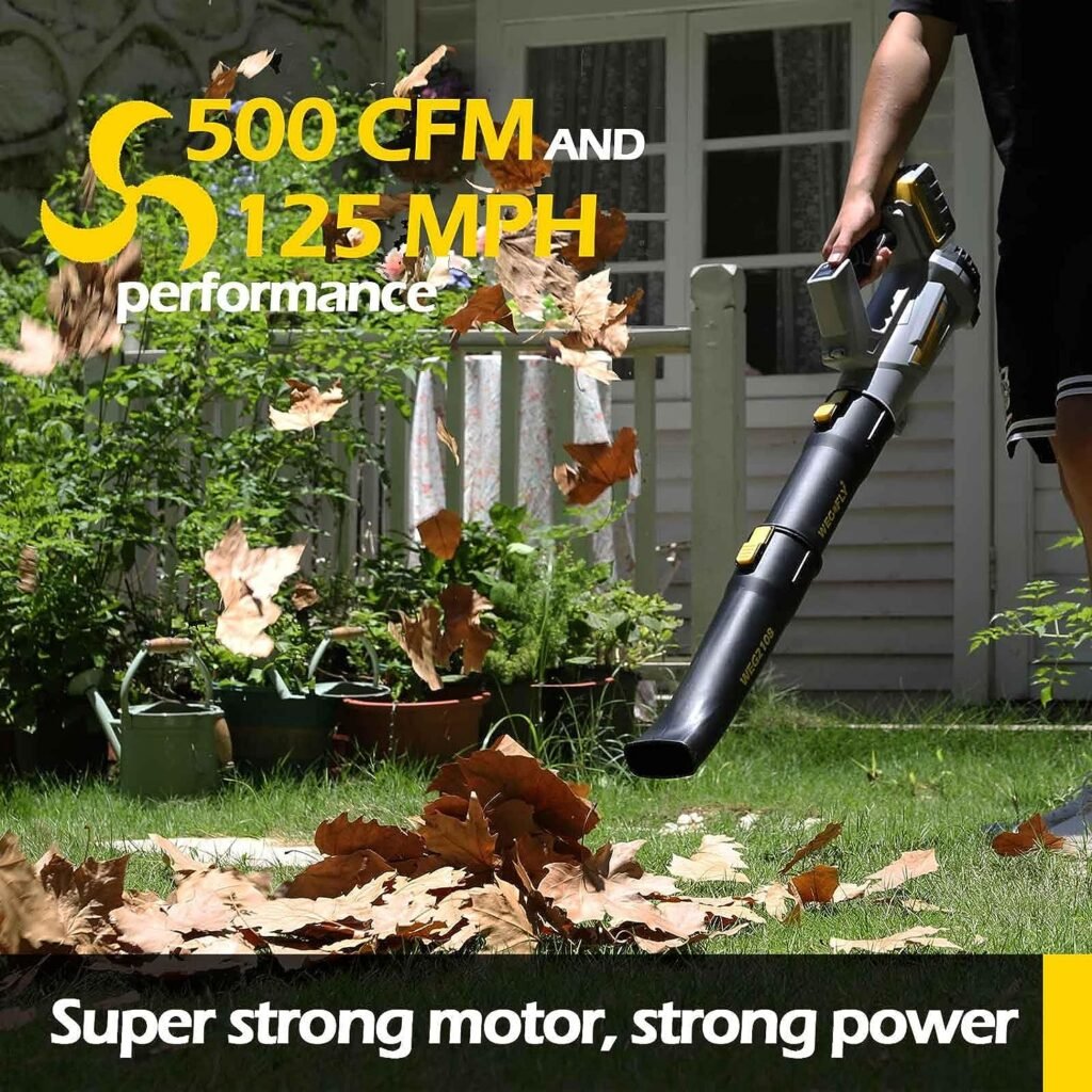 WeGofly Cordless Leaf Blower, 150-500 CFM Adjustable Electric Blowers for Lawn Care Cordless (Leaf Blower Cordless with 2 x 21V 6.0A Battery and Charger)-Battery Powered - WEG2108