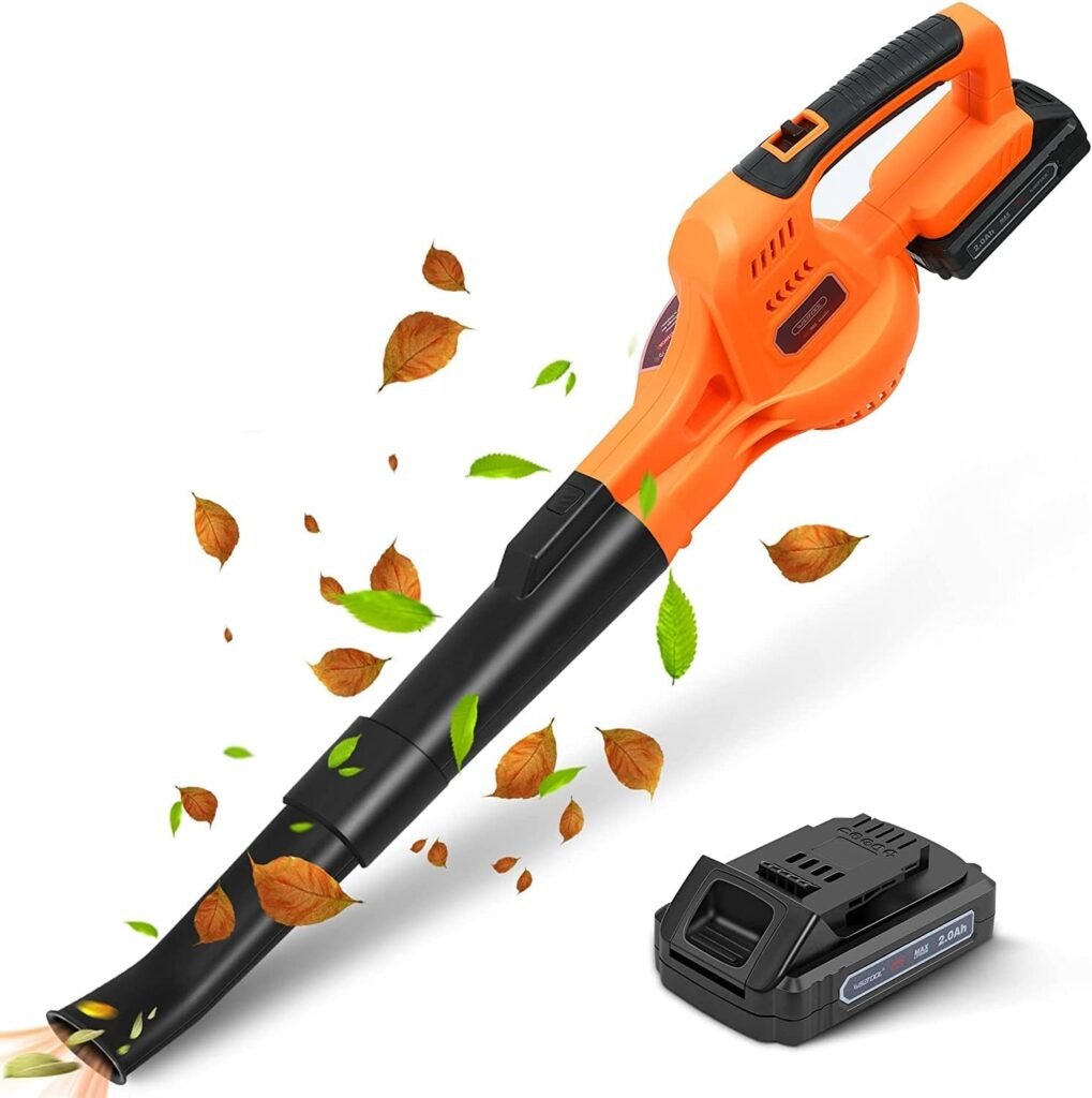 WISETOOL 20V Cordless Leaf Blower with Battery and Charger, Leaf Blower Battery Operated, Rechargeable Electric Handheld Leaf Blower Variable Speed With 2 Tubes For Patio, Leaves  Snow Blowing-Orange