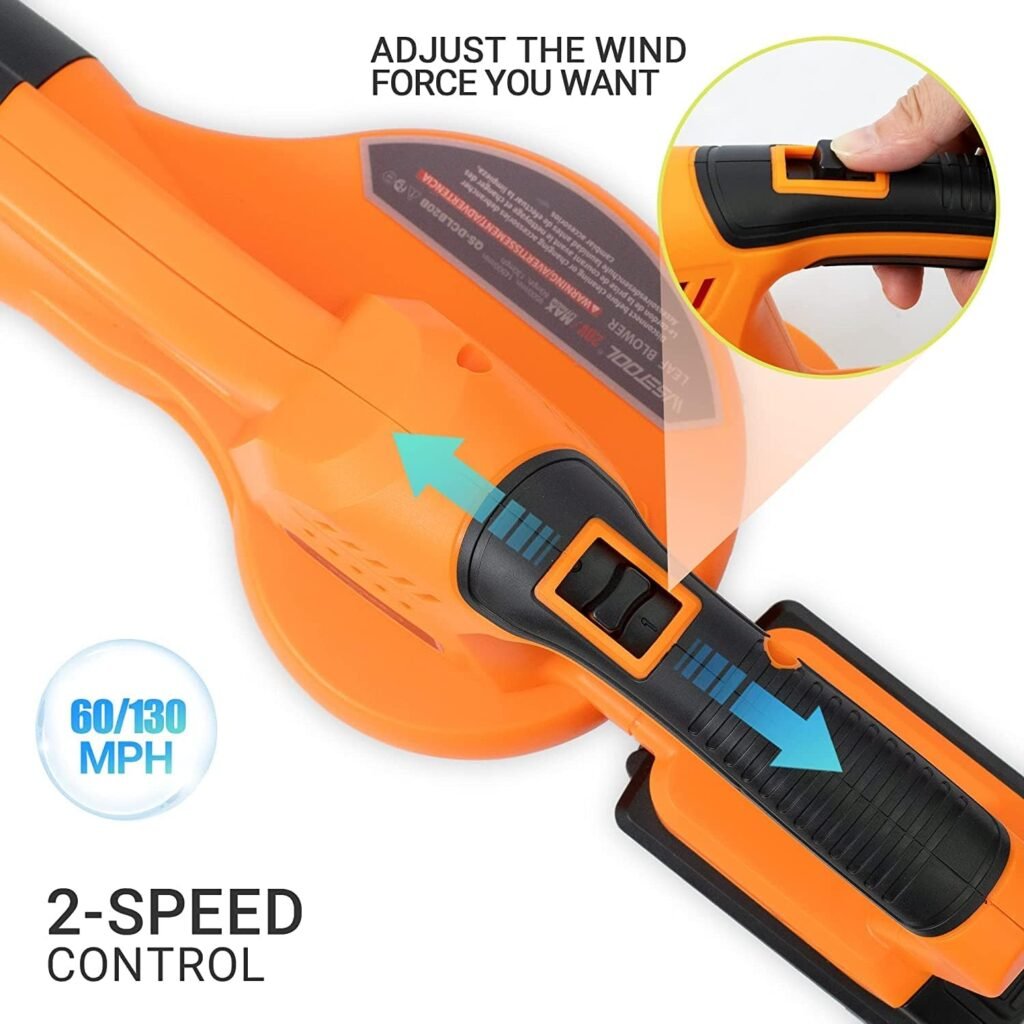 WISETOOL 20V Cordless Leaf Blower with Battery and Charger, Leaf Blower Battery Operated, Rechargeable Electric Handheld Leaf Blower Variable Speed With 2 Tubes For Patio, Leaves  Snow Blowing-Orange