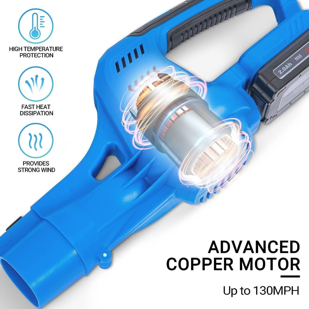 WISETOOL 20V Leaf Blower Cordless, Battery Powered Leaf Blower with 2 Battery and Charger, Rechargeable Electric Handheld Leaf Blowers Variable Speed with 2 Tubes for Patio, Lawn, Leaves and Snow