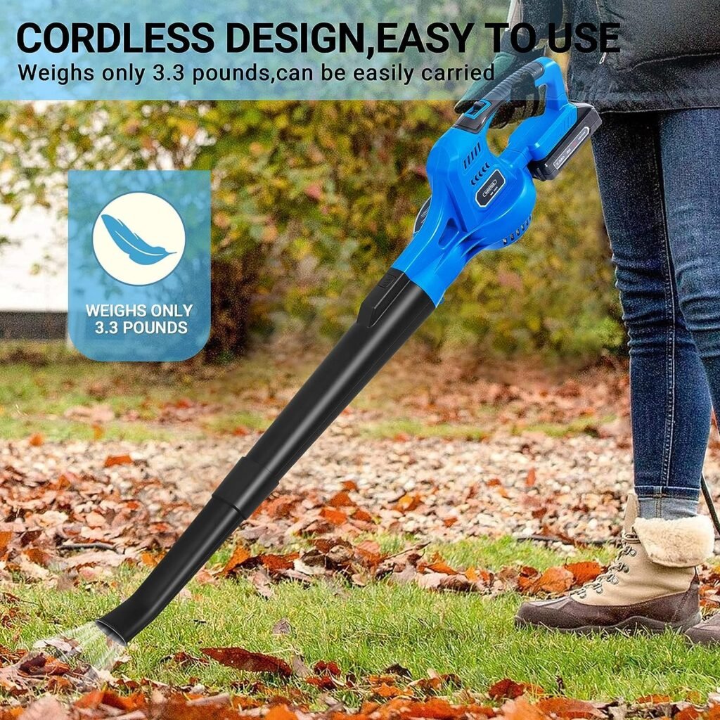 WISETOOL 20V Leaf Blower Cordless, Battery Powered Leaf Blower with 2 Battery and Charger, Rechargeable Electric Handheld Leaf Blowers Variable Speed with 2 Tubes for Patio, Lawn, Leaves and Snow