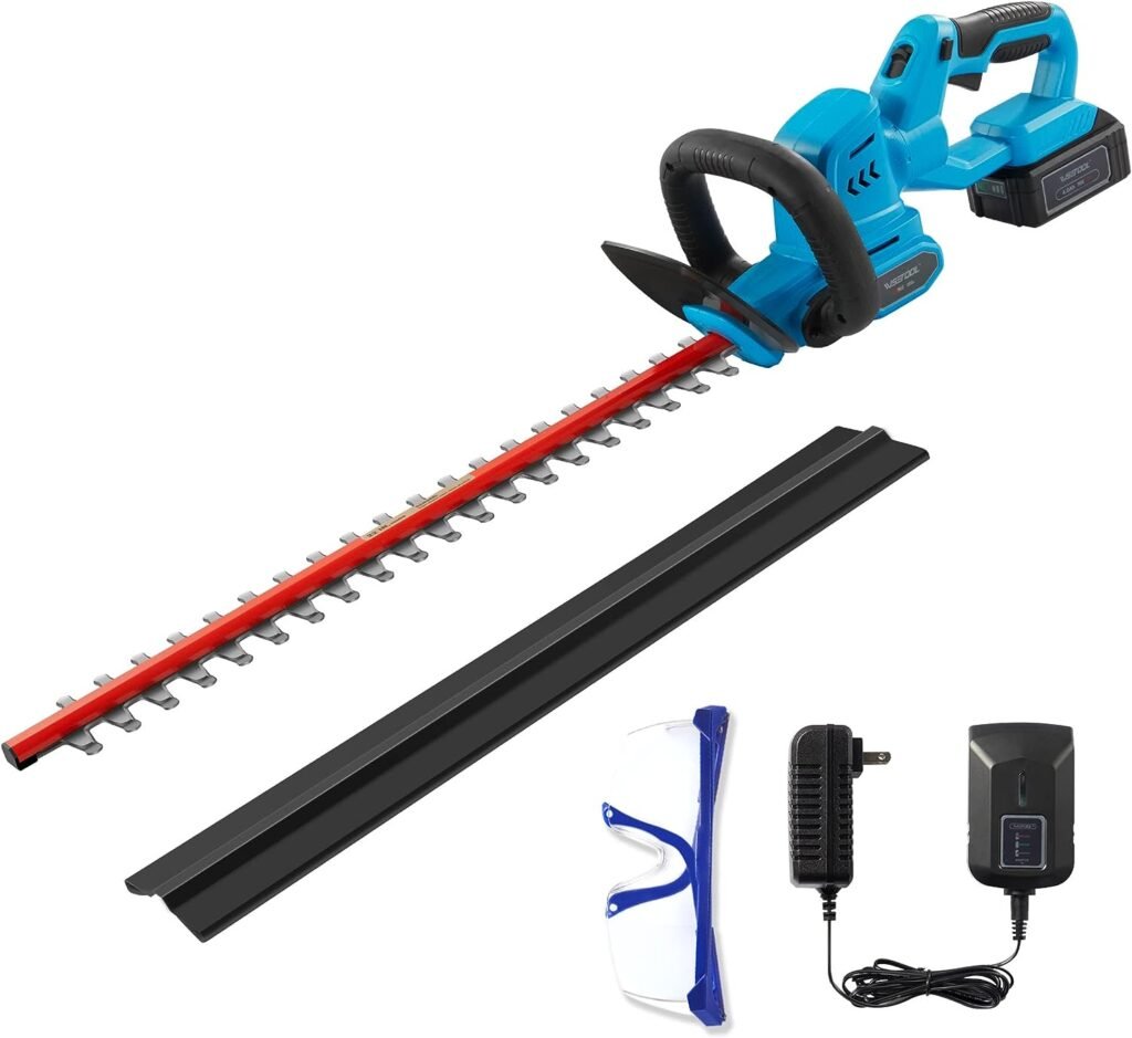 WISETOOL Cordless Hedge Trimmer, 20V Electric Bush Trimmer with 22 Dual-Action Blades, 3/4 Cutting Capacity, Shrub Trimmer Include 4.0Ah Battery, Fast Charger and Protection Glasses