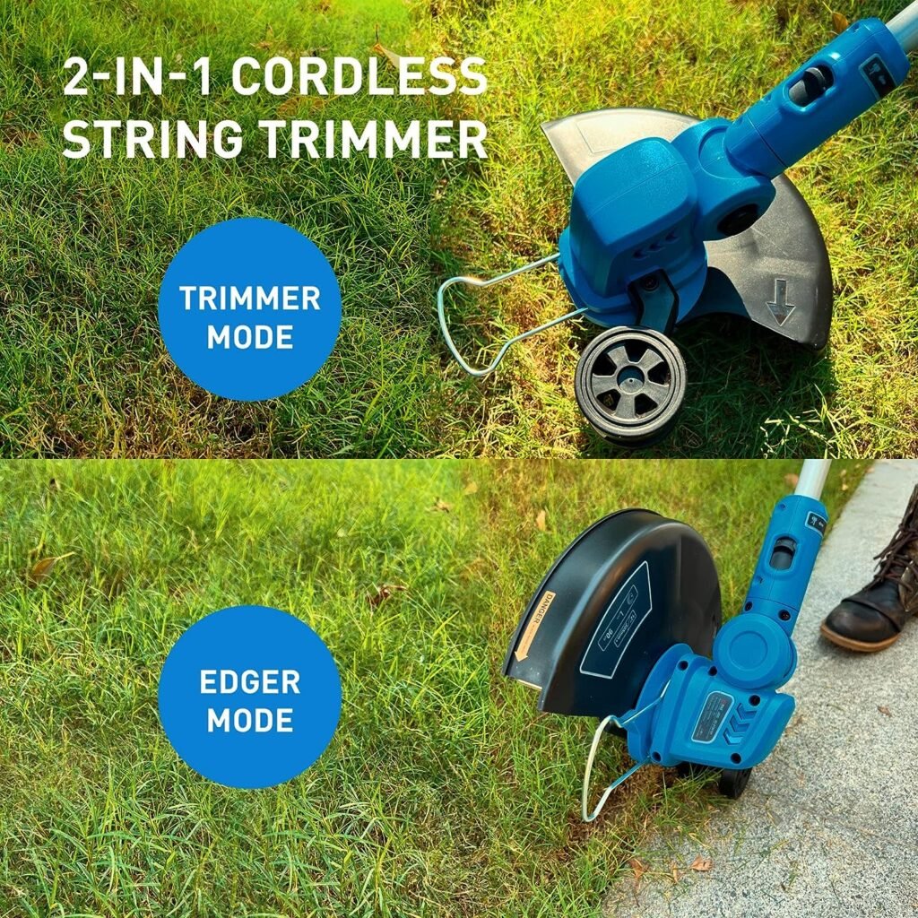 WISETOOL Cordless String Trimmer/Edger  Leaf Blower Combo Kit, 2X 2.0ah 20v Battery, 12 Weed Wacker with 90 Degree Adjustable Head, Lightweight 130 MPH Electric Leaf Blower