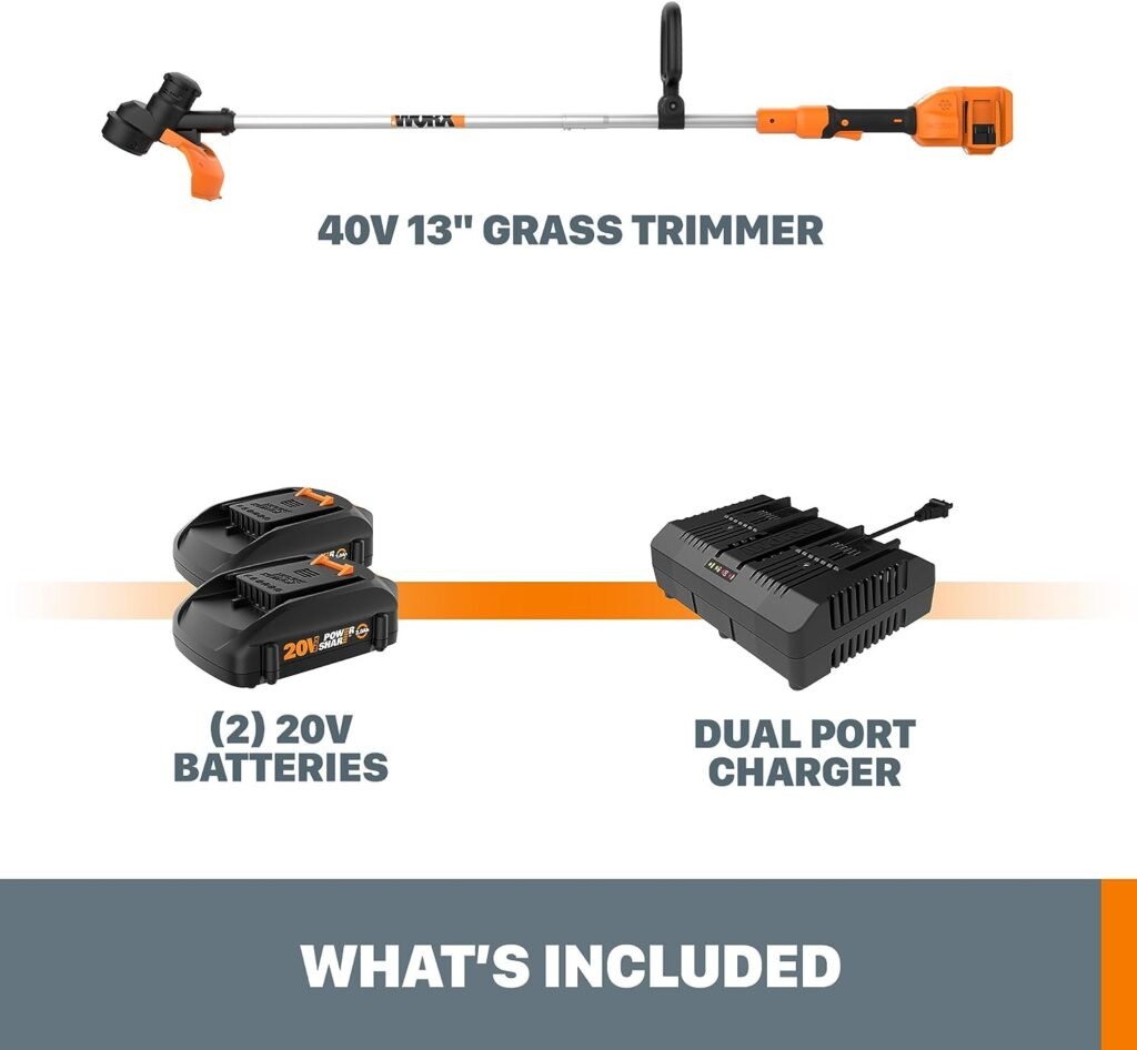Worx WG183 40V 13 Cordless String Trimmer (Batteries  Charger Included)