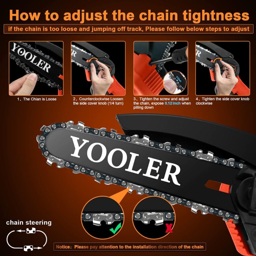 Yooler Mini Chainsaw, 6 Inch Portable Electric Chainsaw Cordless, 2Pcs 24V 6500mAh Super Powerful Rechargeable Battery Powered, Handheld Small Chainsaw, Tree Trimming Wood Cutting (Copper Motor)