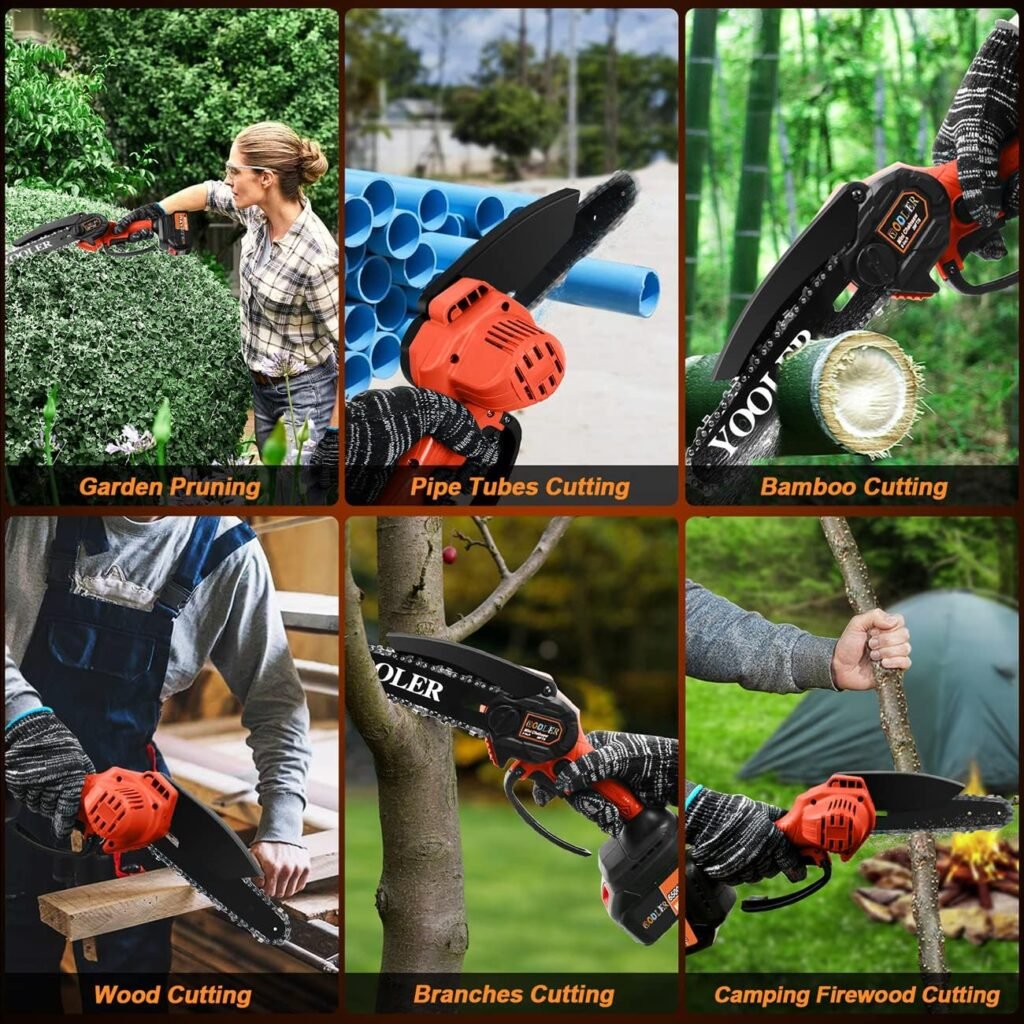 Yooler Mini Chainsaw, 6 Inch Portable Electric Chainsaw Cordless, 2Pcs 24V 6500mAh Super Powerful Rechargeable Battery Powered, Handheld Small Chainsaw, Tree Trimming Wood Cutting (Copper Motor)